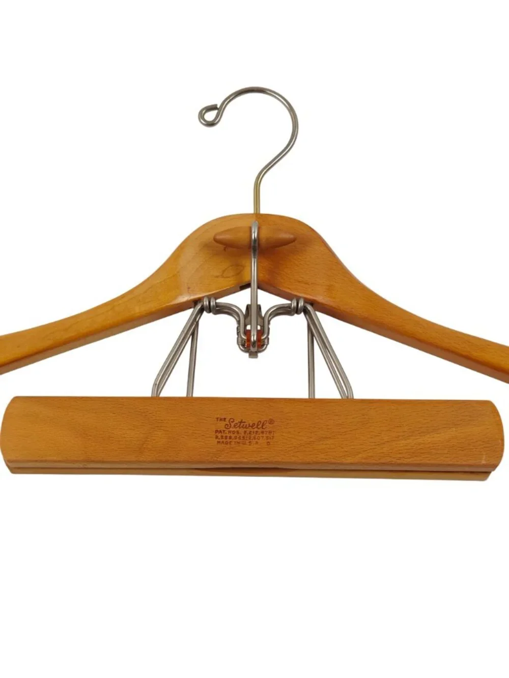 Setwell Wooden Suit Hanger Pants Trouser Clamp USA Vintage 18 in Heavy Duty